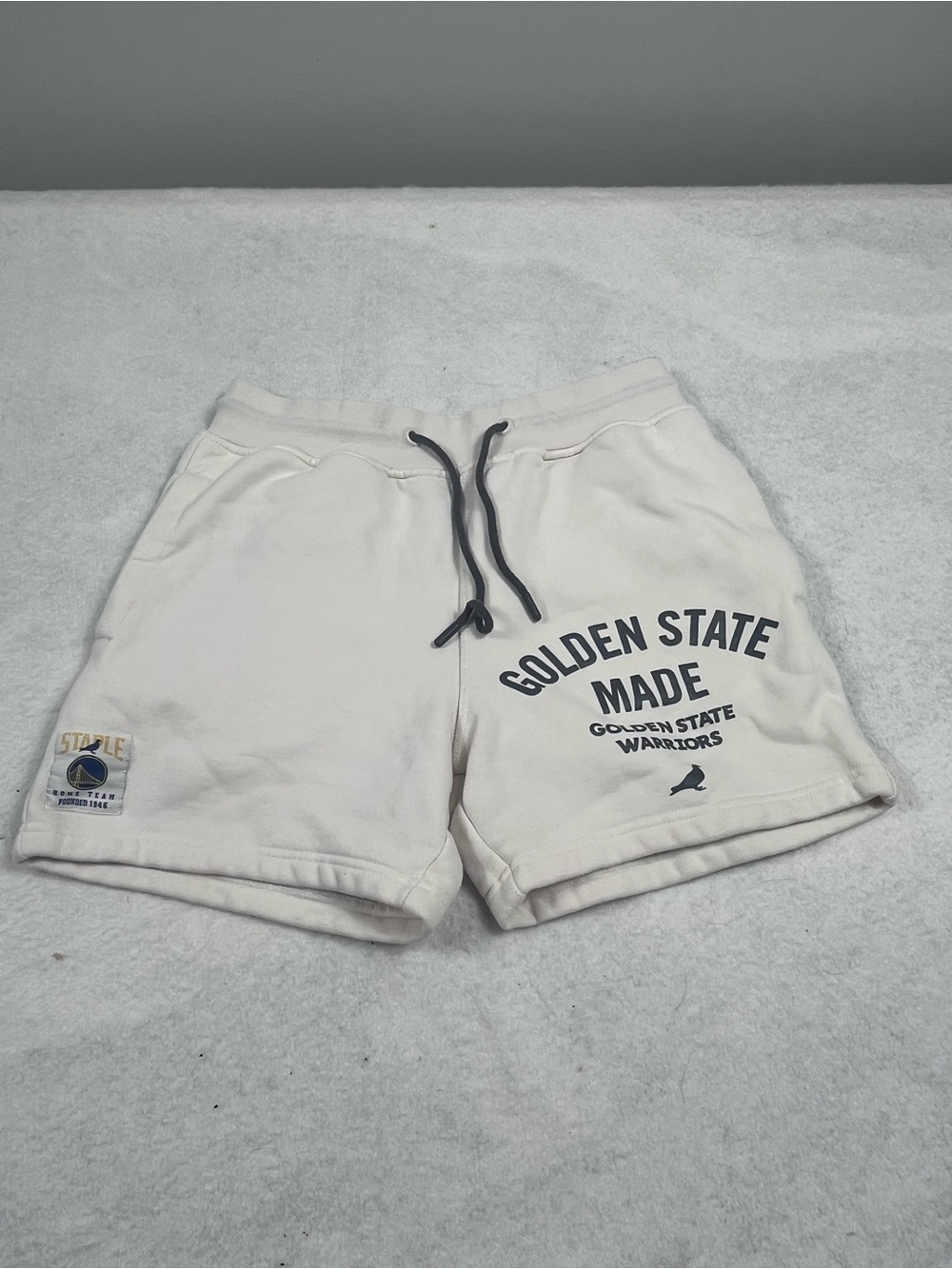 NBA Cream Athletic Shorts with Navy Drawcord